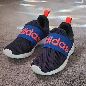 Adidas Kids Navy Slip-On Sneakers with Blue Strap and Orange Logo